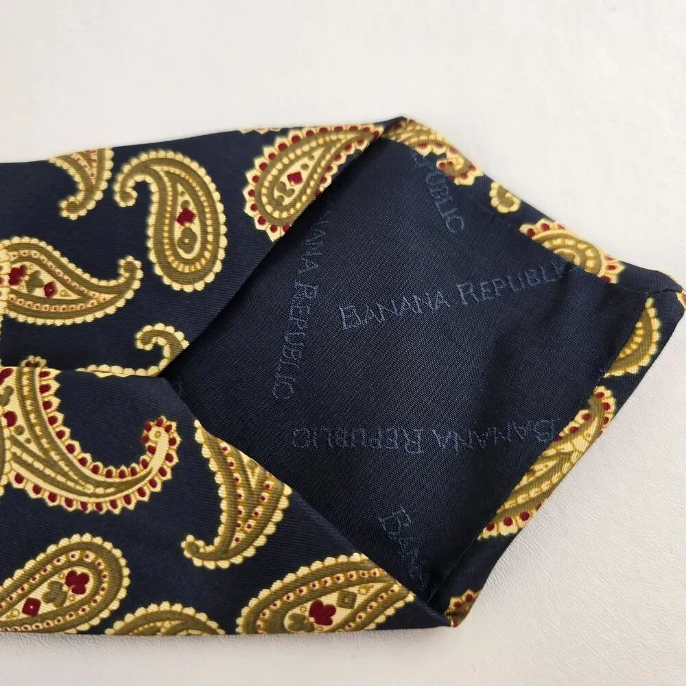 Banana Republic Tie Mens Blue Gold Paisley Silk Wide Necktie Made In Italy